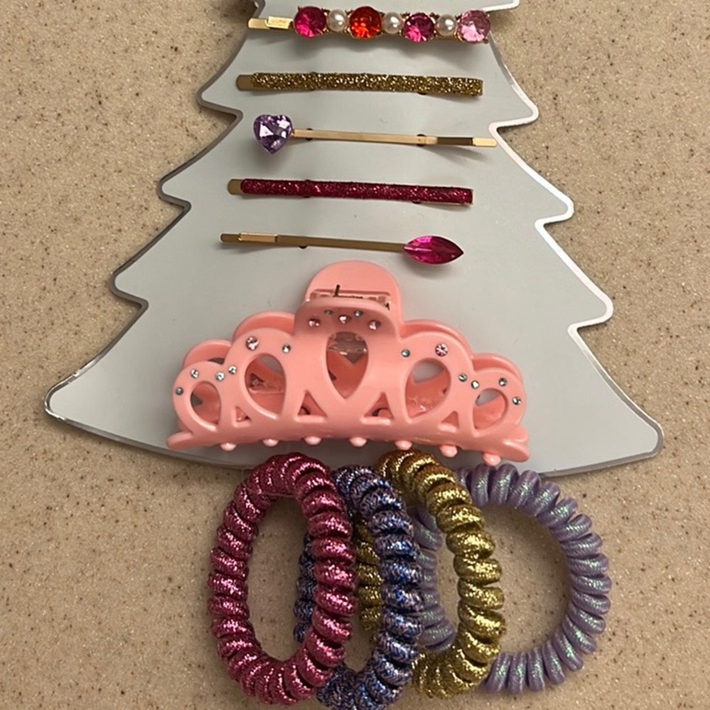 10 piece Hair Tie Barrette Clip Set Sparkly Glitter Rhinestone Claw Bobbie Pin